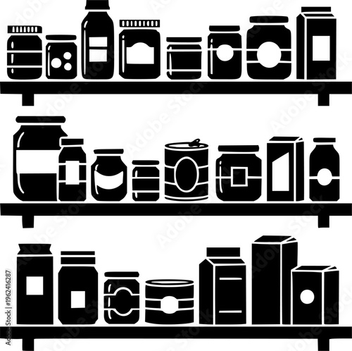 Collection of icons representing pantry organization, food storage, and inventory management
