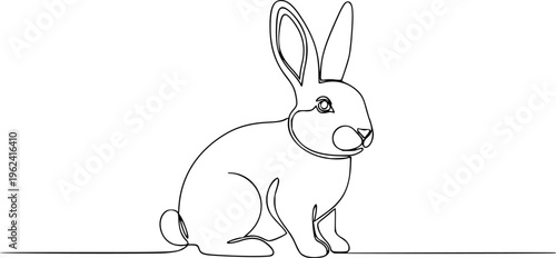 Easter bunny continuous one line drawing on white background. Bunny minimalist contour vector illustration for design. Editable stroke

