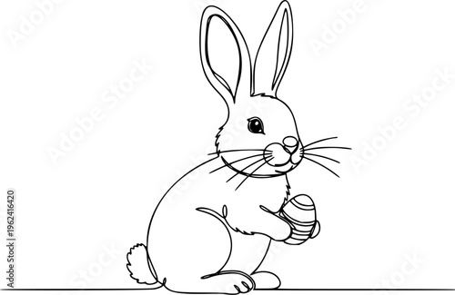 Continuous one line drawing of Easter bunny fluffy rabbit. Isolated on white background vector illustration
