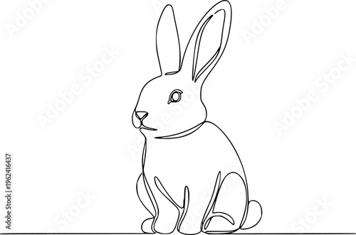 Easter bunny continuous one line drawing on white background. Bunny minimalist contour vector illustration for design. Editable stroke
