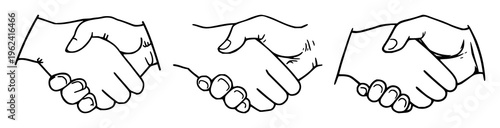 Handshake set with hand-drawn single line illustration featuring handshake, agreement, introduction banner with line art and vector
