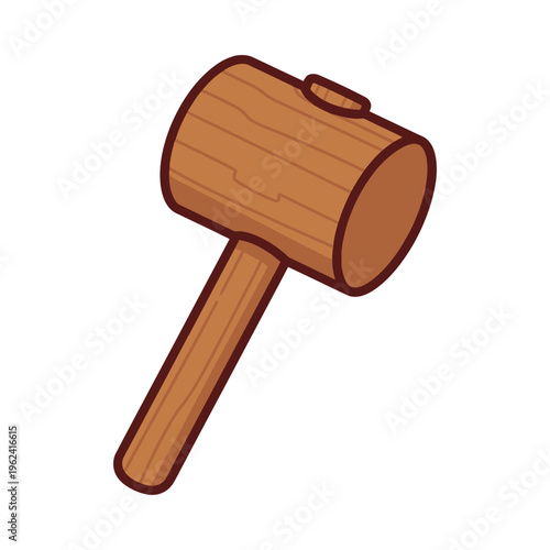 A cartoon illustration of a wooden mallet with a handle on a white background, simple and colorful design