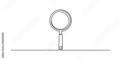 Minimalist continuous line drawing of a magnifying glass for search and investigation concepts.