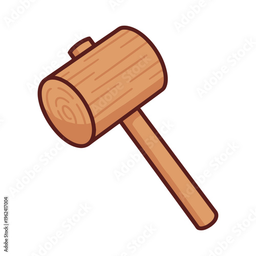 A cartoon illustration of a wooden mallet with a handle on a white background, used for pounding or shaping objects.