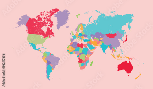 Colorful Flat Design World Map Illustration on Pink Background