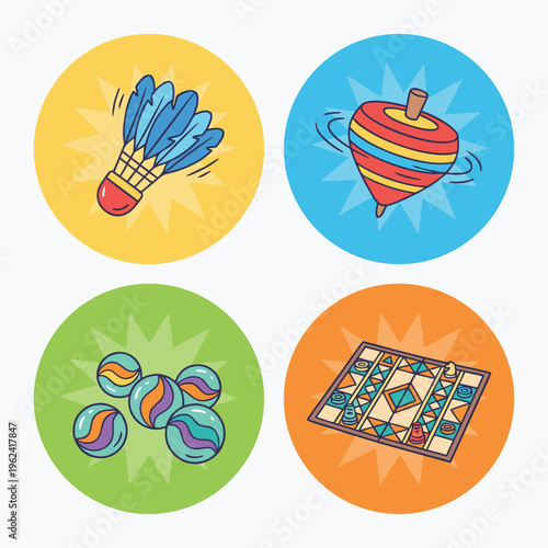 Collection of vintage toys and games.