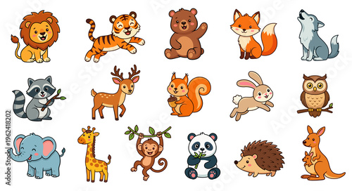 Photography Wild animals cartoon characters stickers set