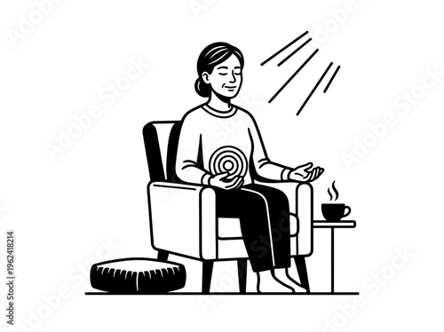 Woman measuring blood pressure at home during health check