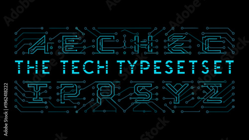 Circuit board typography digital letters and tech typesetting design