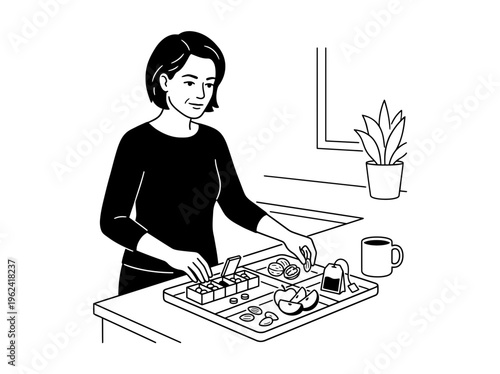 Happy woman gardening with fresh harvest in home garden