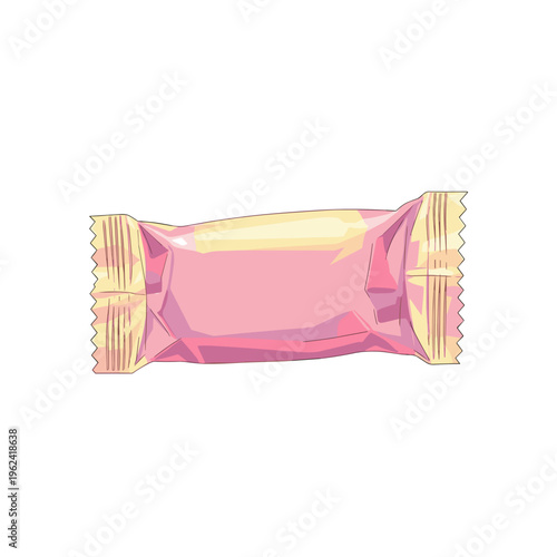 Faded pink candy wrapper isolated on a white background with crinkled edges and subtle shading