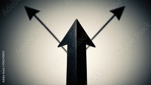 Two arrows point in opposite directions on a monochromatic background