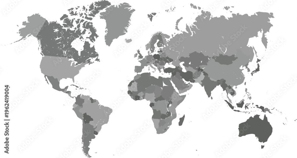 Obraz premium Grey scale vector world map on white background
