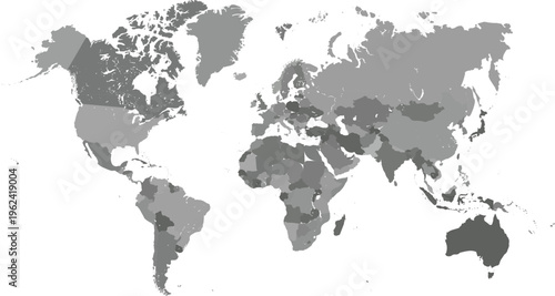 Grey scale vector world map on white background