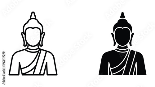 Contrast between a white and black depiction of buddha statues in traditional attire