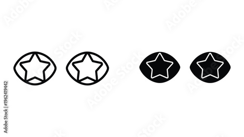 Four graphical star symbols with varying fill and outline styles in circular frames