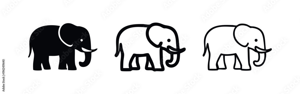 Obraz premium Elephant Wildlife Icon Set in Black and White.
