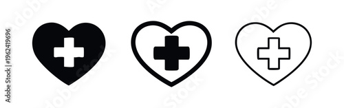 Heart with Medical Cross Icons - Health and Care Symbol Set