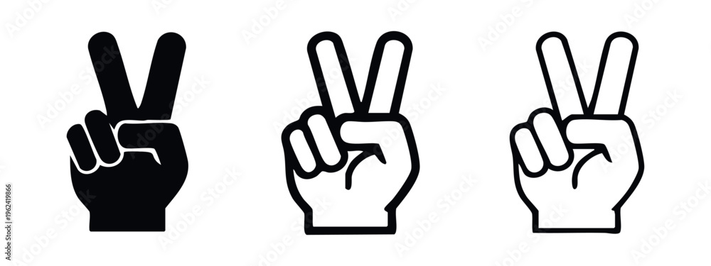 Fototapeta premium Hand peace sign icon set, symbolizing victory, peace, and positive communication