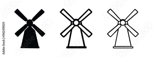 Traditional windmill icon set. Wind power and sustainable energy symbol.