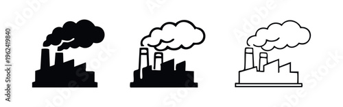 Air pollution icon set. Factory smoke and industrial emission symbol.