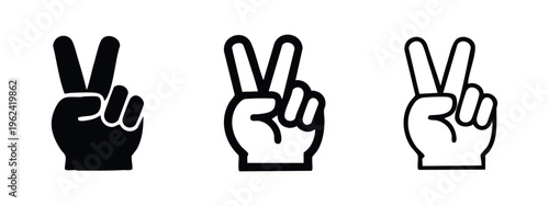 Hand peace sign icon set, representing victory, peace, and positive gesture
