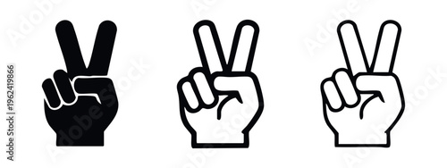 Hand peace sign icon set, symbolizing victory, peace, and positive communication