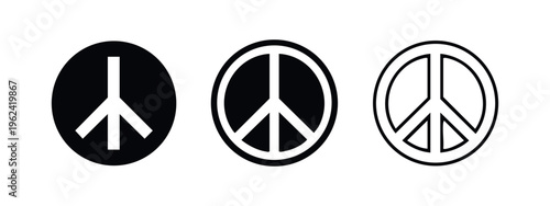 Peace symbol icon set with circular background, representing global peace and harmony