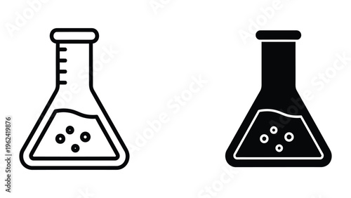 Contrasting erlenmeyer flasks with different visual styles and liquid contents