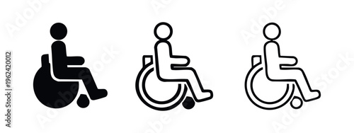 Wheelchair User Accessibility Icons Set, Disability and Mobility Symbol
