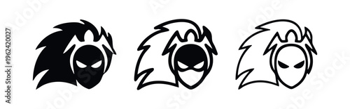 Superhero Head Icon Set with Mask and Spiky Hair in Multiple Styles