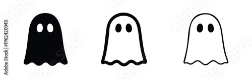 Friendly Ghost Icons Set for Halloween and Spooky Designs in Different Styles
