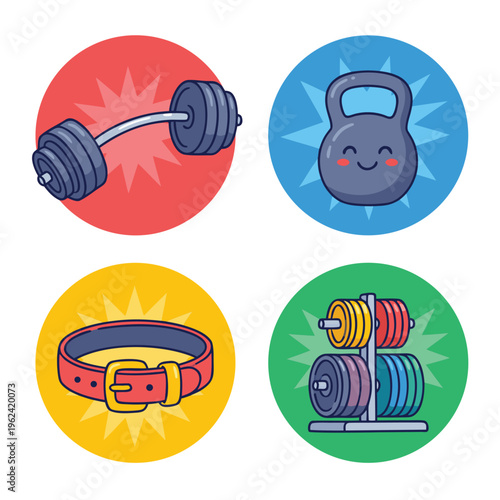 Cute Gym Equipment Icons.