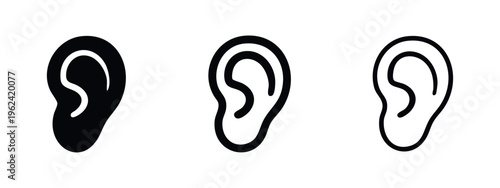 Human Ear Icon Set. Hearing and Auditory System Symbols.