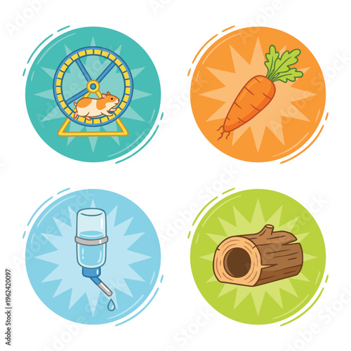 Bild auf Leinwand Cute Hamster Accessories and Food Icons.