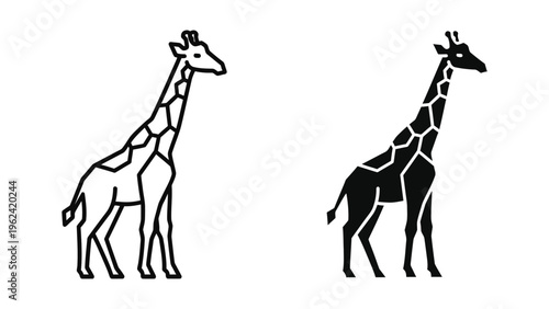 Canvas Print Contrasting silhouettes of giraffes in black and white depictions