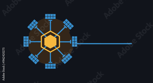 Satellite solar panel array in space orbit