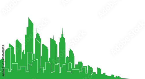 Green city skyline with modern skyscrapers and buildings