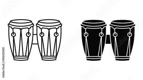 Black and white illustration of conga drums in contrasting styles