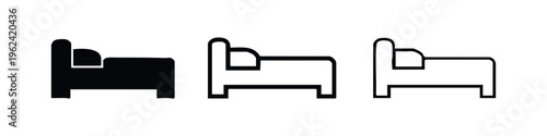 Modern bed icon collection, vector graphics for bedroom, hostel, or hotel accommodation.