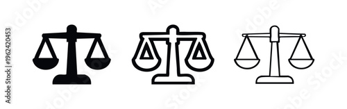 Balance Scales Justice Icon Set. Symbol of Law and Equality in Different Styles.