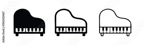 Grand Piano Music Instrument Icon Set. Classic Baby Grand Piano Symbols in Different Styles.