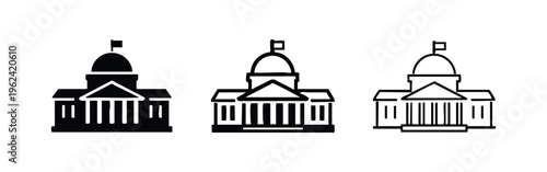 Government Building Icon Set - Capitol or Courthouse Symbol with Columns and Dome
