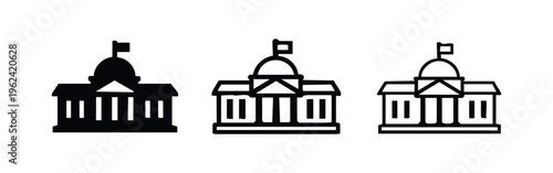 Government Building Icon Set - Capitol or Courthouse Symbol with Columns and Dome