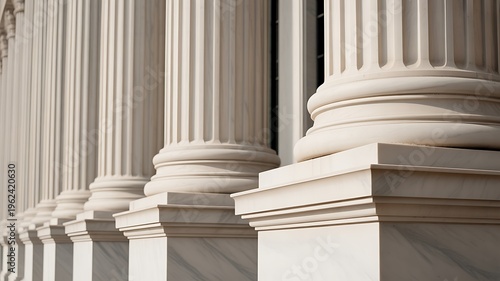 Government building columns, white marble pillars, classical architecture details, row of stone pillars