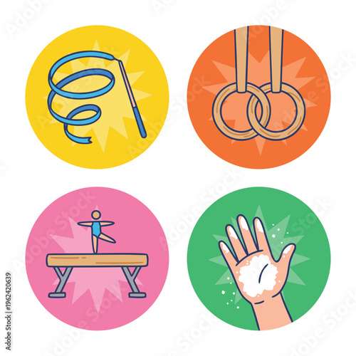 Gymnastics Equipment and Athlete Illustration.
