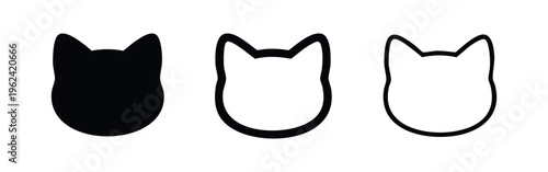 Cat head icon set in various styles, including solid, bold outline, and thin outline designs.