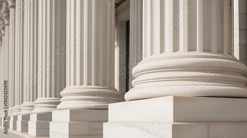 Government building columns, white marble pillars, classic architecture details, civic structure