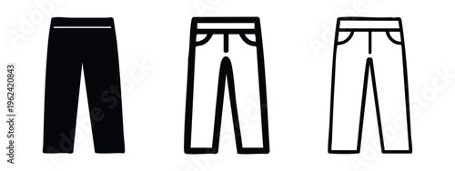 Casual Pants Icon Set - Trousers and Jeans Symbols in Solid and Outline Styles