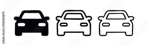 Car Front View Icon Set. Automobile Vehicle Symbol Collection.